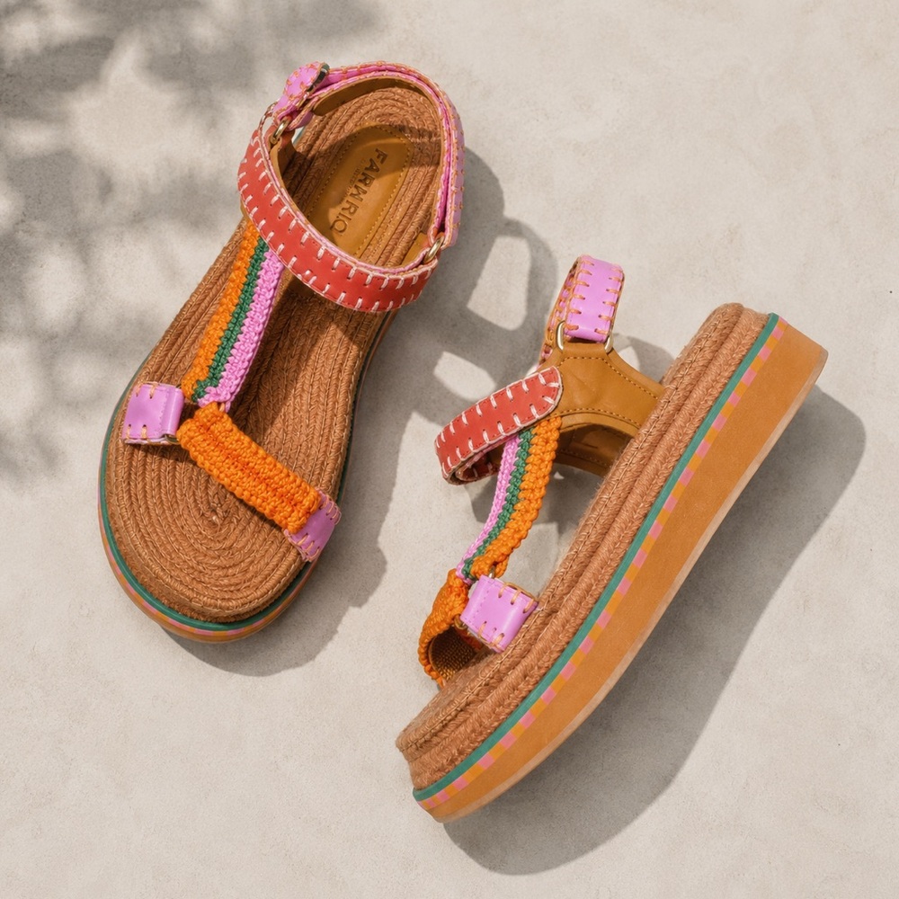 FARM RIO Artisanal Flatform Raffia Velcro Sandal